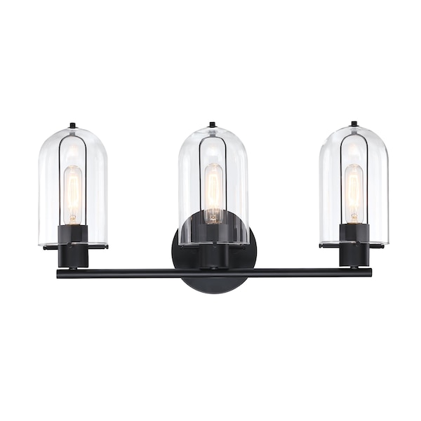 Designers Fountain Skylar 24.5 in. 3-Light Matte Black Vanity Light with Clear Glass Shades for Bathrooms D332M-3B-MB - main